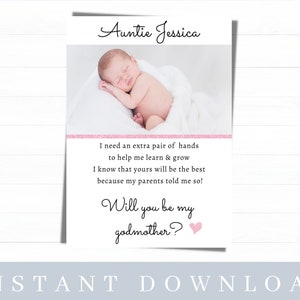 TARJETA DE MADRINA EDITABLE, serás mi madrina imprimible, descarga instantánea de propuesta de madrina, descarga de poema de madrina, tarjeta personalizada