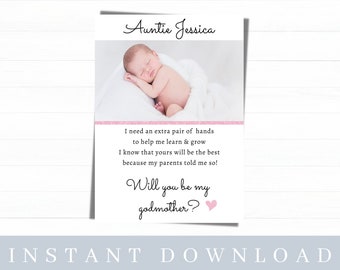 EDITABLE GODMOTHER CARD, will you be my godmother printable, godmother proposal instant download, godmother poem download, personalised card
