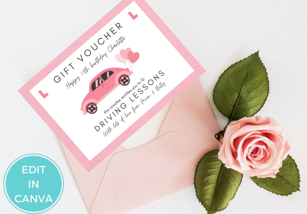 Driving Lessons Gift Certificate Driving Gift Voucher Etsy