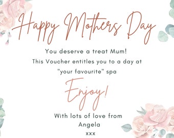 MOTHERS DAY GIFT voucher, gift certificate, template, mothers day certificate, mothers day gift, personalised gift voucher, gift for mum