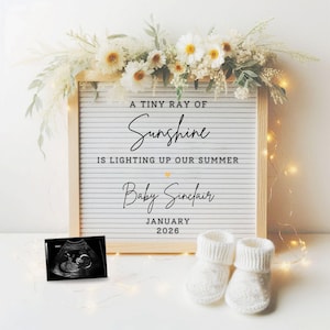 Summer Pregnancy Announcement, Digital Baby Announcement, Instant Download, Editable Template, Little Sunshine, Floral baby reveal, Sunshine