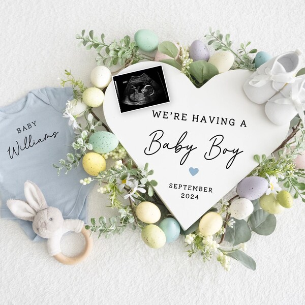 Baby Boy Easter Pregnancy Announcement Digital, Spring Baby Boy Announcement, Easter Boho Editable Template, Easter Boy Baby Reveal