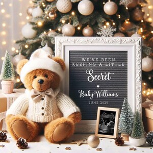 Christmas Baby Announcement Digital Reveal for Social Media Festive Baby Reveal Cute TeddyBear Holidays Baby Digital Pregnancy Announcement