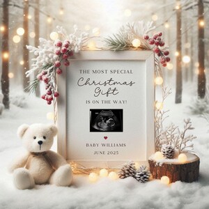 Winter Baby Announcement Digital Reveal for Social Media Festive Baby Reveal Cute TeddyBear Holidays Baby Digital Pregnancy Announcement