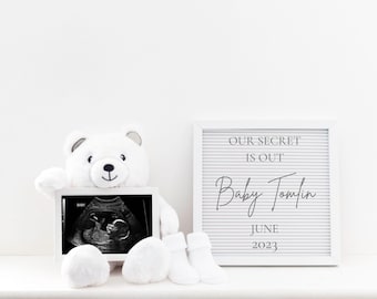 Babyaankondiging, geboorteaankondiging, digitale zwangerschapsaankondiging, genderneutraal sjabloon, baby onthullen, letterboardaankondiging