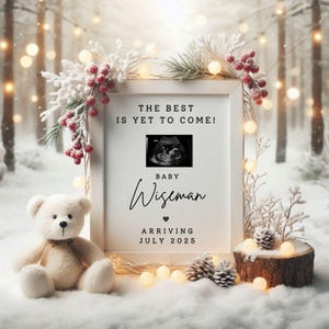 Winter Baby Announcement Digital Reveal for Social Media Festive Baby Reveal Cute TeddyBear Holidays Baby Digital Pregnancy Announcement