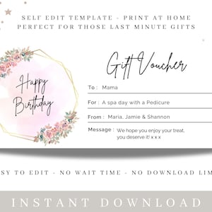 Cadeau d&#39;anniversaire/certificat d&#39;achat | Modèle de toile modifiable | Téléchargement numérique instantané