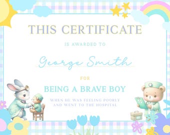 Editable Bravery Award Certificate: Medical Theme Keepsake (Canva Template, PDF Download