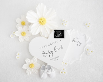 Girl Pregnancy Announcement Digital Baby Announcement Girl Gender Reveal Social Media Reveal Editable Template Its a Girl Little Sister