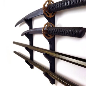 Wooden multi-size sword, katana, bokken, stand - sword, katana, bokken wall rack - 4 layers