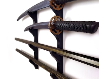 Wooden multi-size sword, katana, bokken, stand - sword, katana, bokken wall rack - 4 layers