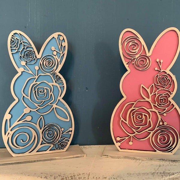 Wood Bunny Cutout Painted, Tiered tray Decor, Easter Decorations, Easter Shelf Sitter, Easter Tray Decor