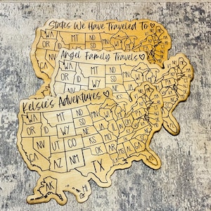 Personalized Travel Wood US Map, Travel Map, Color in Travel Map