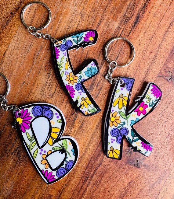 Personalized Floral Letter Keychain – Acrylic Alphabet