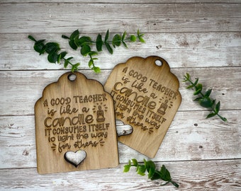 Wood Candle Teacher Gift Tag, Wood Gift Tag, Teacher Gift Tag