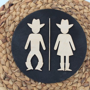 Cowboy Cowgirl Bathroom Sign