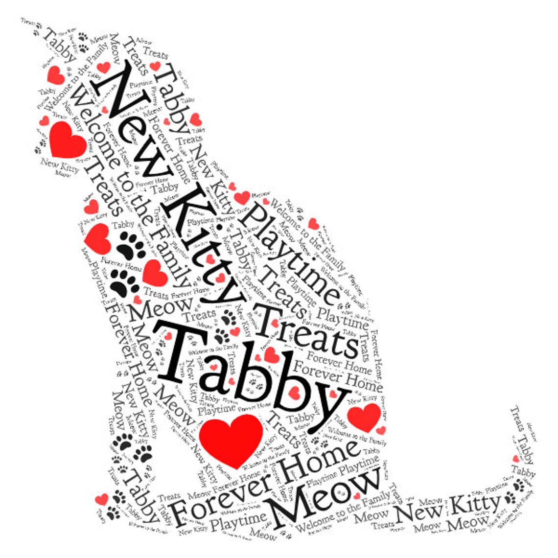 Personalised Furry Friends Cat Side Profile Word Art Etsy