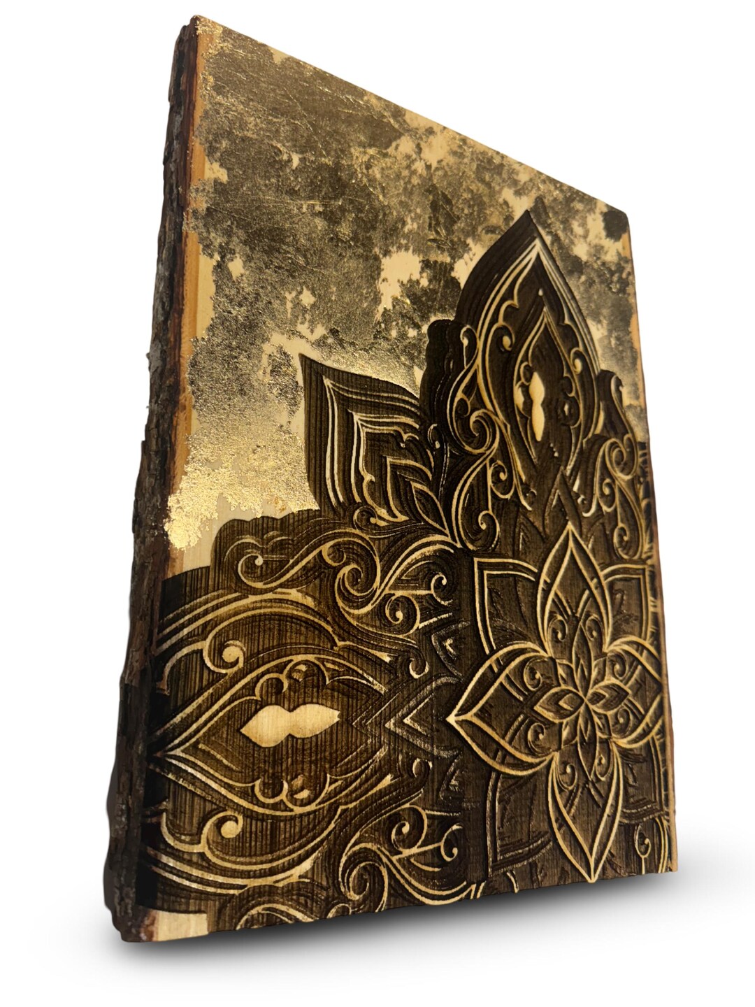 Path to Enlightenment Engraved on Slab of Live Edge Wood With Gold Leaf ...