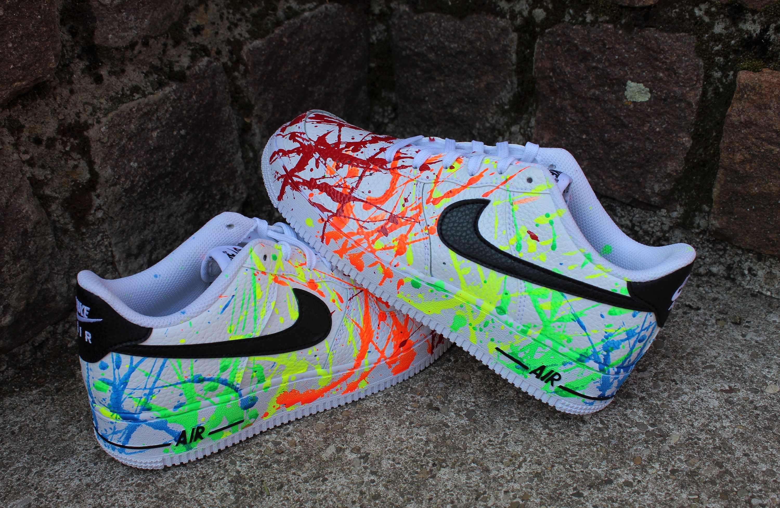Aangepaste airbrush Nike Air Force 1 neon spetters | Etsy Nederland