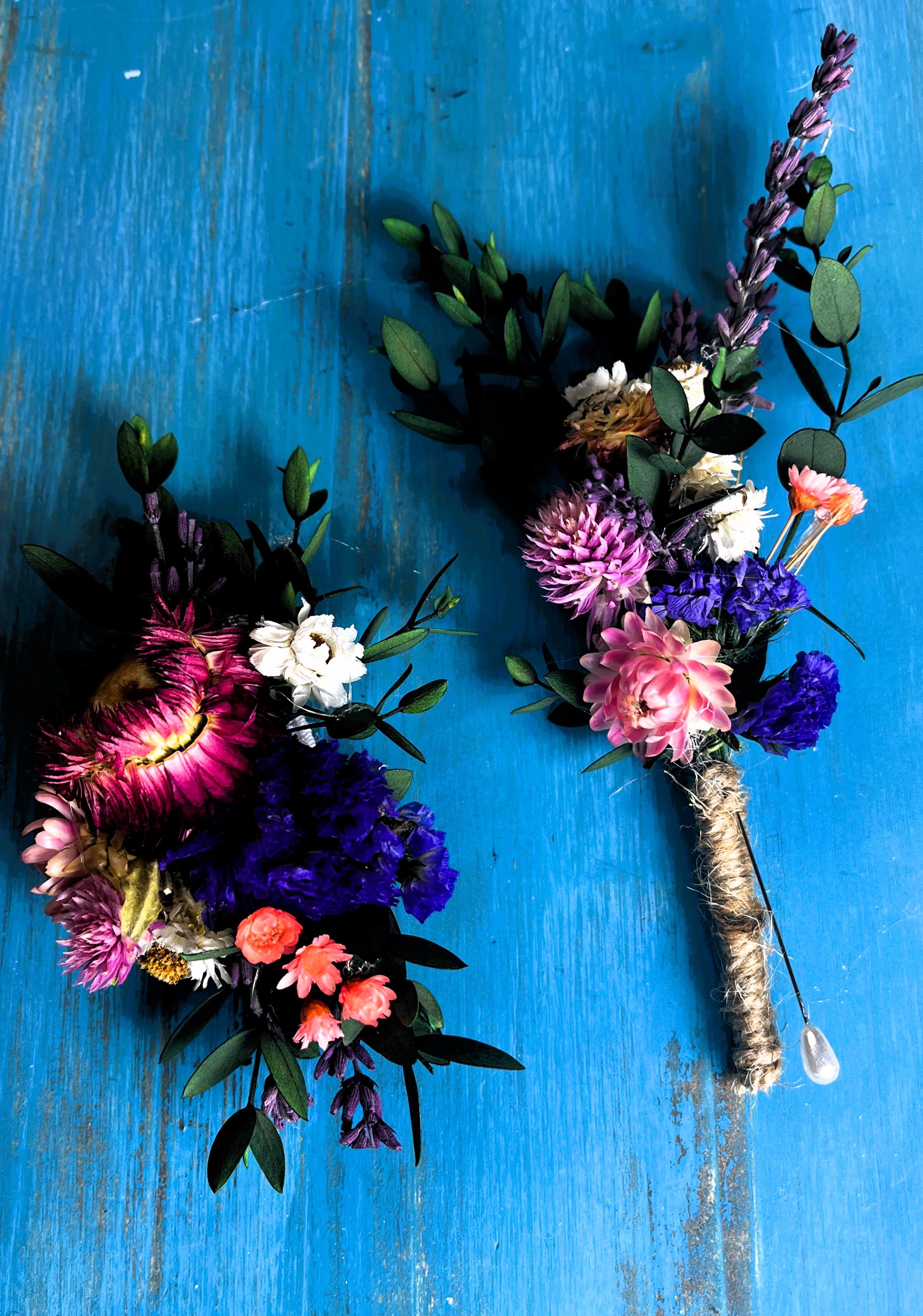 Wildflower Wrist Corsage, Dried Flower Corsage and Boutonniere Set