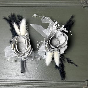 corsage for grey prom dress Ivory White and Silver Prom Corsage