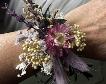 Wildflower wrist corsage, dried flower corsage ,dried flower wedding, event corsage