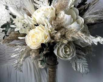 Boho Bride Bouquet, Pampas Bride Bouquet, Victorian Bouquet, Wedding Flowers, Sola Wood Flower Bouquet