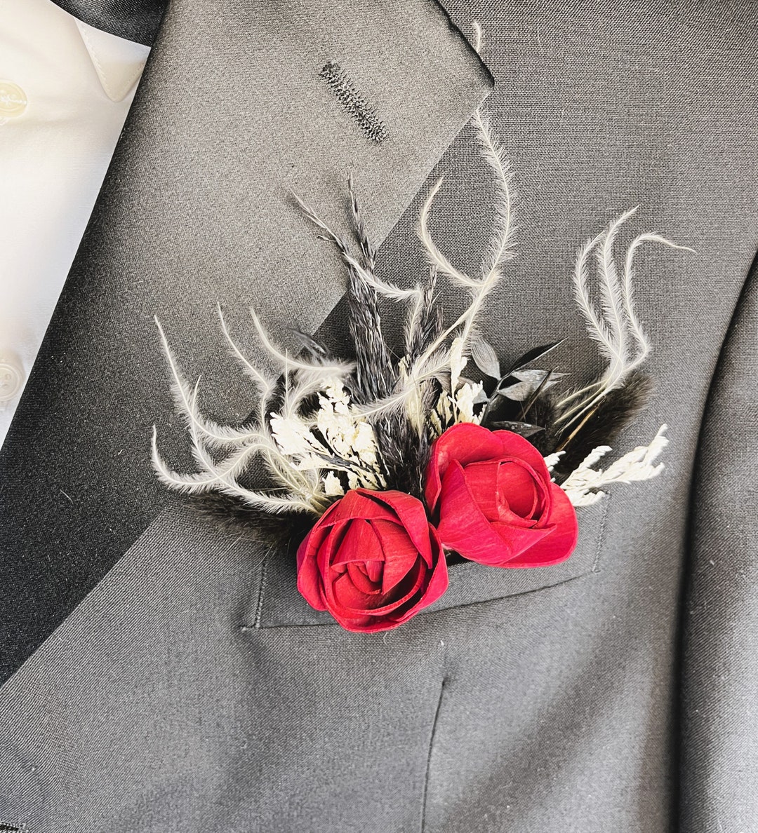 Pocket Boutonniere Red and Black Boutonniere Classy Romantic - Etsy