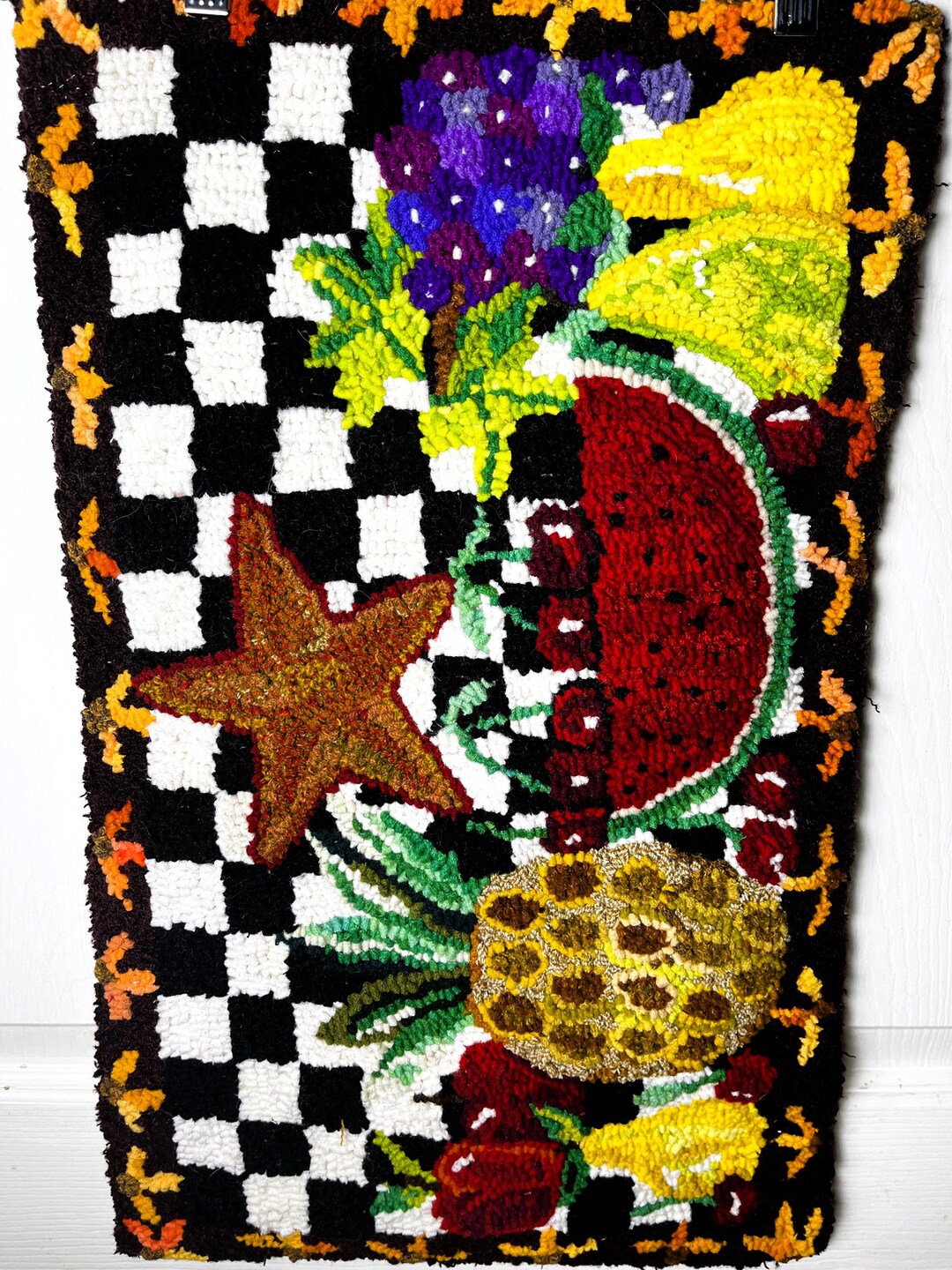 Fruit Border Rug Handmade Wool Rug - Fruit. Decorative Rug, Wall Hanging, Wool Yarn ...