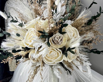 Best Seller Bride Bouquet, dried flower boho bouquet, dried flower bouquets wedding boho, gift, pampas bouquet, Sola Wood Flower