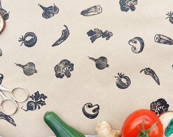 Hand Carved Culinary Super Foods Ink Stamps,  Mushroom, Briccoli, Chili  Onion, Garlic, Beetroot, Ginger, Tomato, Cucumber, Vegetable Stamps