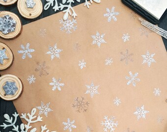 Snowflake Ink Stamps, Christmas Printing Blocks, Hand Carved Rubber Stamp, DIY Wrapping Paper, Eco Gift Wrapping, Handmade, Recyclable Paper