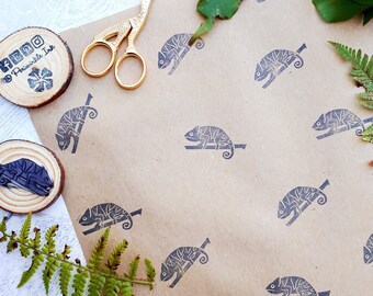 Iguana Ink Stamp, Hand Carved Printing Block, DIY Wrapping Paper, Eco Gift Wrapping, Recyclable Wrapping Paper