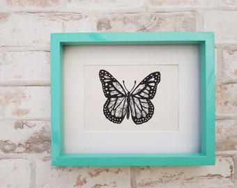 Monarch Butterfly Linocut Relief Print, Insect Fan, Eco Friendly Artwork