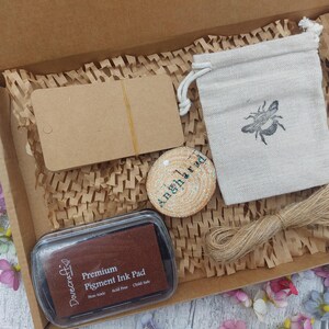 Hand carved Ink Stamp Set Gift Box, DIY Gift Tag Make Your Own Kit, Snail Mail Eco Gift Idea image 13