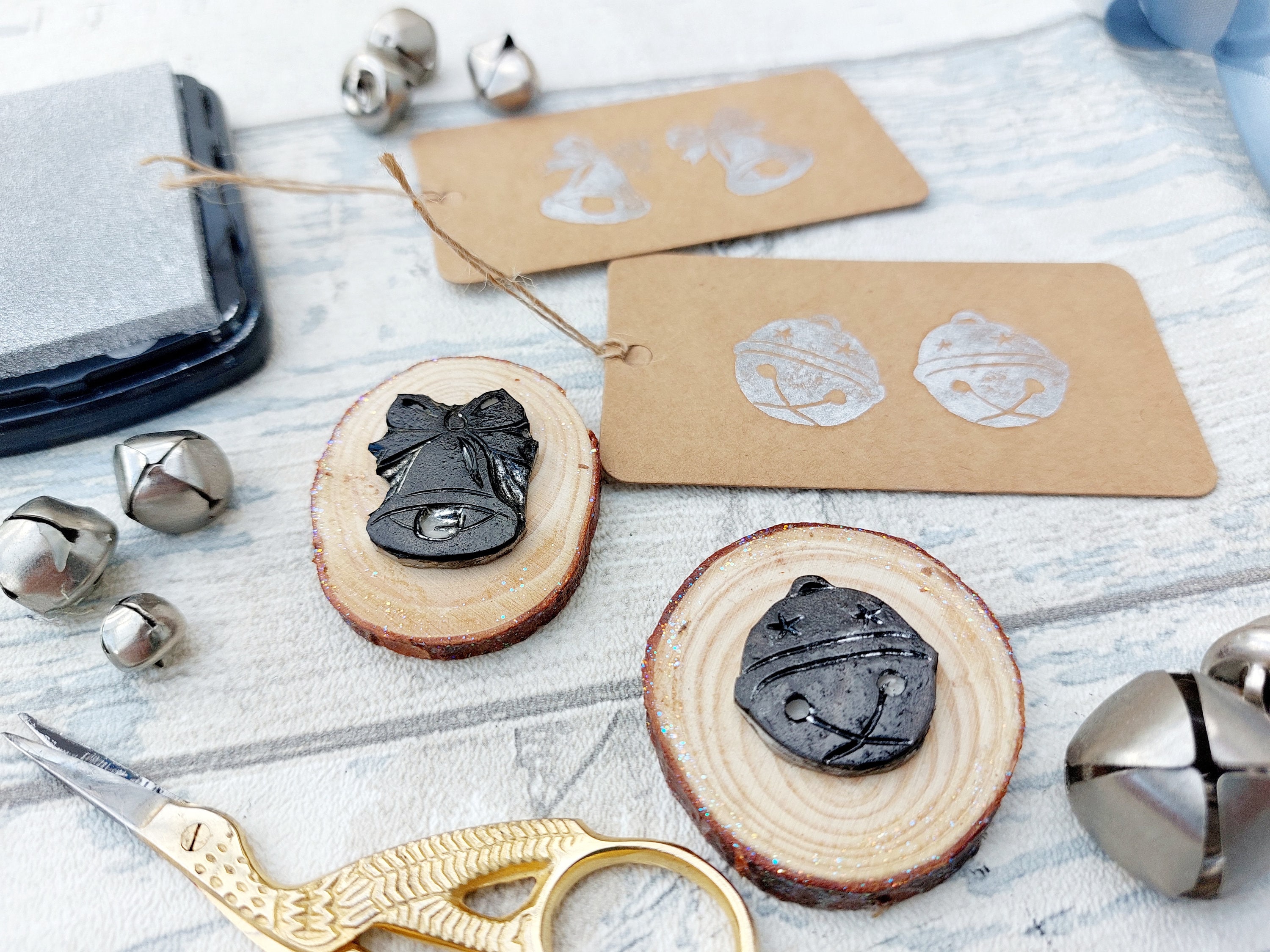 Christmas Jingle Bells Ink Stamps, Hand Carved Bell Printing Block, DIY ...