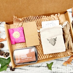 Hand carved Ink Stamp Set Gift Box, DIY Gift Tag Make Your Own Kit, Snail Mail Eco Gift Idea image 12