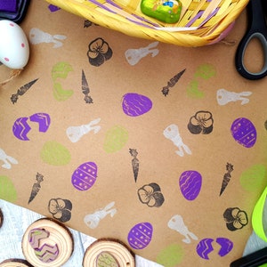 Easter Ink Stamps,  Bunny, Easter Egg, Carrot, Pansy Printing Block, DIY Eco Recyclable Wrapping Paper