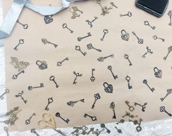 Key Ink Stamps, Lock and Key Stamper Set, Skeleton Key Printing Block, Heart Shaped Key Hand Carved Rubber Stamp, DIY Eco Wrapping Paper