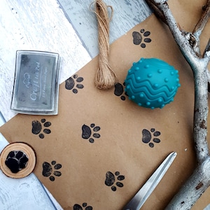 Tampon encreur Empreinte de patte, bloc d'impression sculpté à la main en os et trame, papier cadeau à faire soi-même, cadeau pour animaux de compagnie, jeu de tampons encreurs, papier d'emballage recyclable