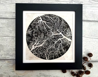 Canopy Original Linocut Print, Tree Tops Inspired Art, Hand Printed Wall Art, Unique Gift for Him,