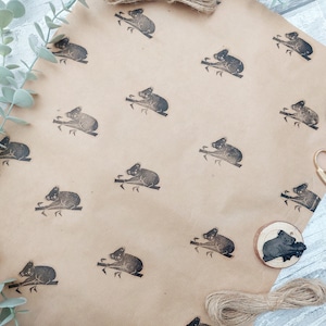 Koala Tinte Stempel, Handgeschnitzte Druckform, Tier Stempel, DIY Geschenkpapier, Eco Geschenkverpackung, Recycelbares Geschenkpapier