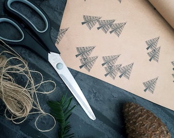 Christmas Tree Ink Stamp, Fir Tree Printing Block, Hand Carved, DIY Wrapping Paper, Gift Wrapping, Handmade, Recyclable Paper, Folk Style