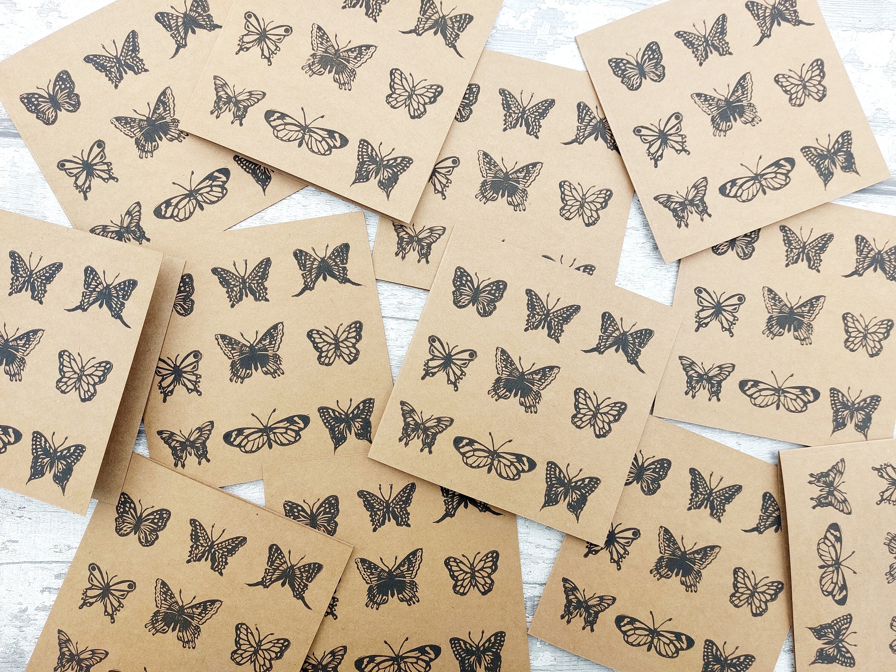 Hand Printed Linocut Butterflies Greetings Card, Handmade Insect Fan ...