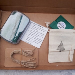 Hand carved Ink Stamp Set Gift Box, DIY Gift Tag Make Your Own Kit, Snail Mail Eco Gift Idea image 7