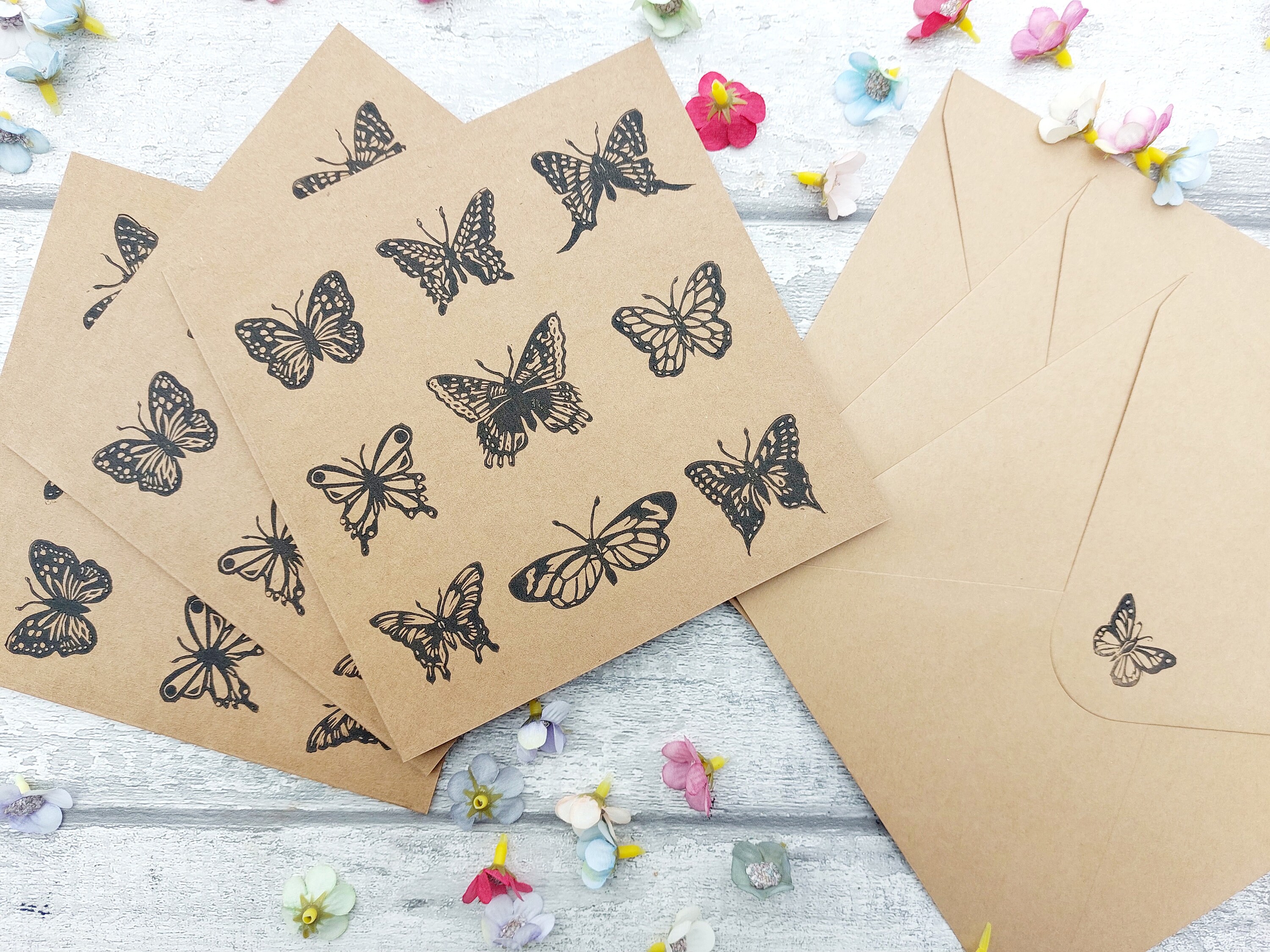 Hand Printed Linocut Butterflies Greetings Card, Handmade Insect Fan ...