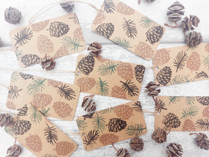 Seeds Ink Stamps, Pine Cone, Sycamore, Dandelion, Acorn, Poppy, Rosehip Printing Block, Hand Carved Rubber Stamp, DIY Eco Wrapping Paper image 15