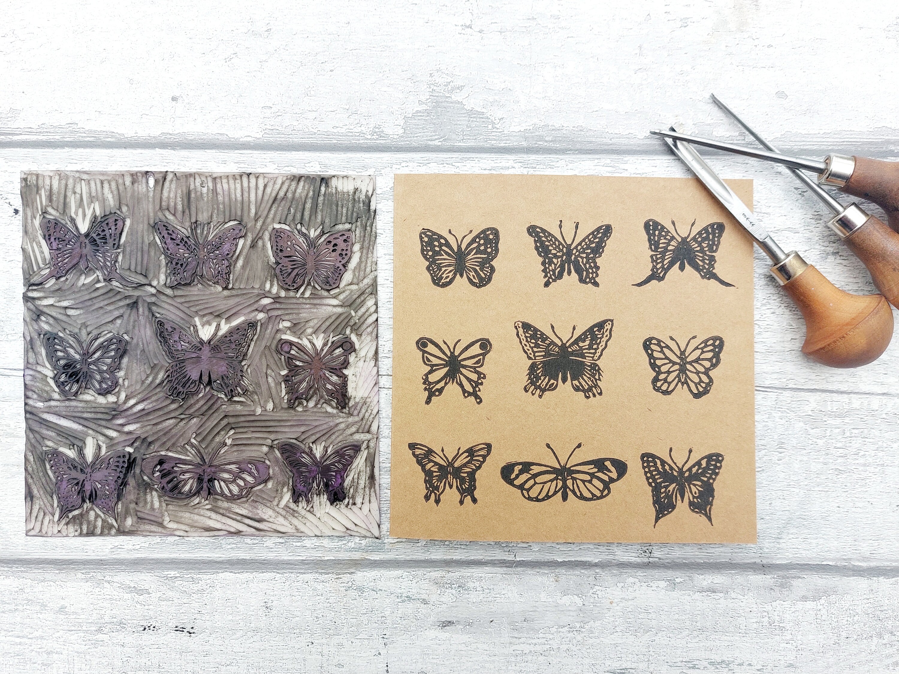 Hand Printed Linocut Butterflies Greetings Card, Handmade Insect Fan ...