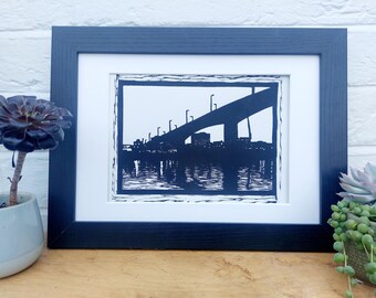 Itchen Bridge Original Wall Art, Southampton Art, Eco Friendly Linocut Art, European City Scenes, Saints Football Club Artwork, Gift for Him