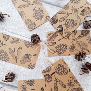 Seeds Ink Stamps, Pine Cone, Sycamore, Dandelion, Acorn, Poppy, Rosehip Printing Block, Hand Carved Rubber Stamp, DIY Eco Wrapping Paper image 3